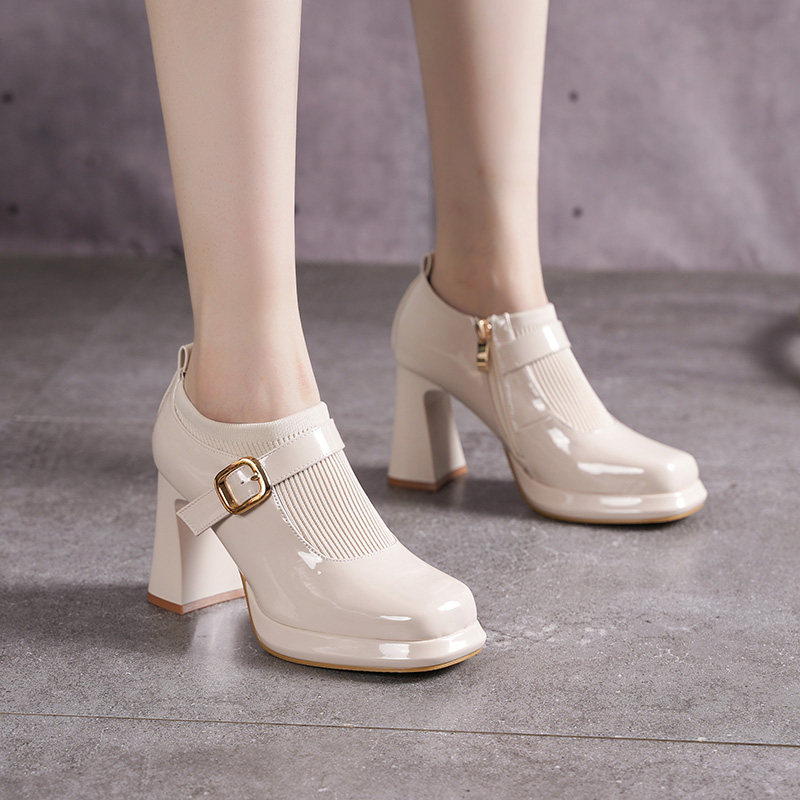 英伦风时尚乐福鞋2024秋季新款防水台方头粗跟高跟鞋百搭深口单鞋,女鞋,深口单鞋,淘宝优惠券,粉丝福利购,淘宝优惠卷