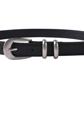 Reveal 23FW 黑色头层牛皮复古做旧金属带扣烫金女款高级感腰带