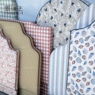 墨瑞法式复古风床头软包靠背板布艺落地印花实木双人床Headboard