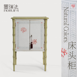 中国风床头柜储物柜床边柜复古收纳柜卧室置物柜子 墨瑞法高档法式
