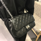 JS简奢新款 真皮菱格纹链条包斜挎流浪包韩国定制菱格背包百搭