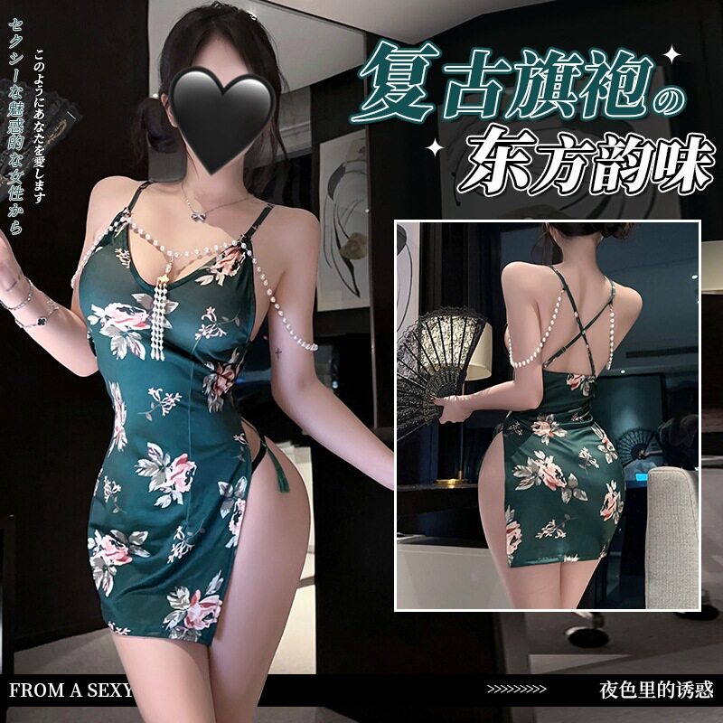 性感内衣女纯欲高腰开叉包臀民国珠串名媛旗袍睡裙复古淑女包臀裙
