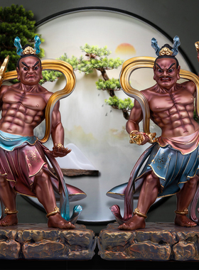 哼哈二将军左右护法寺院佛堂二力士门神佛像树脂金缕彩桌面人物摆