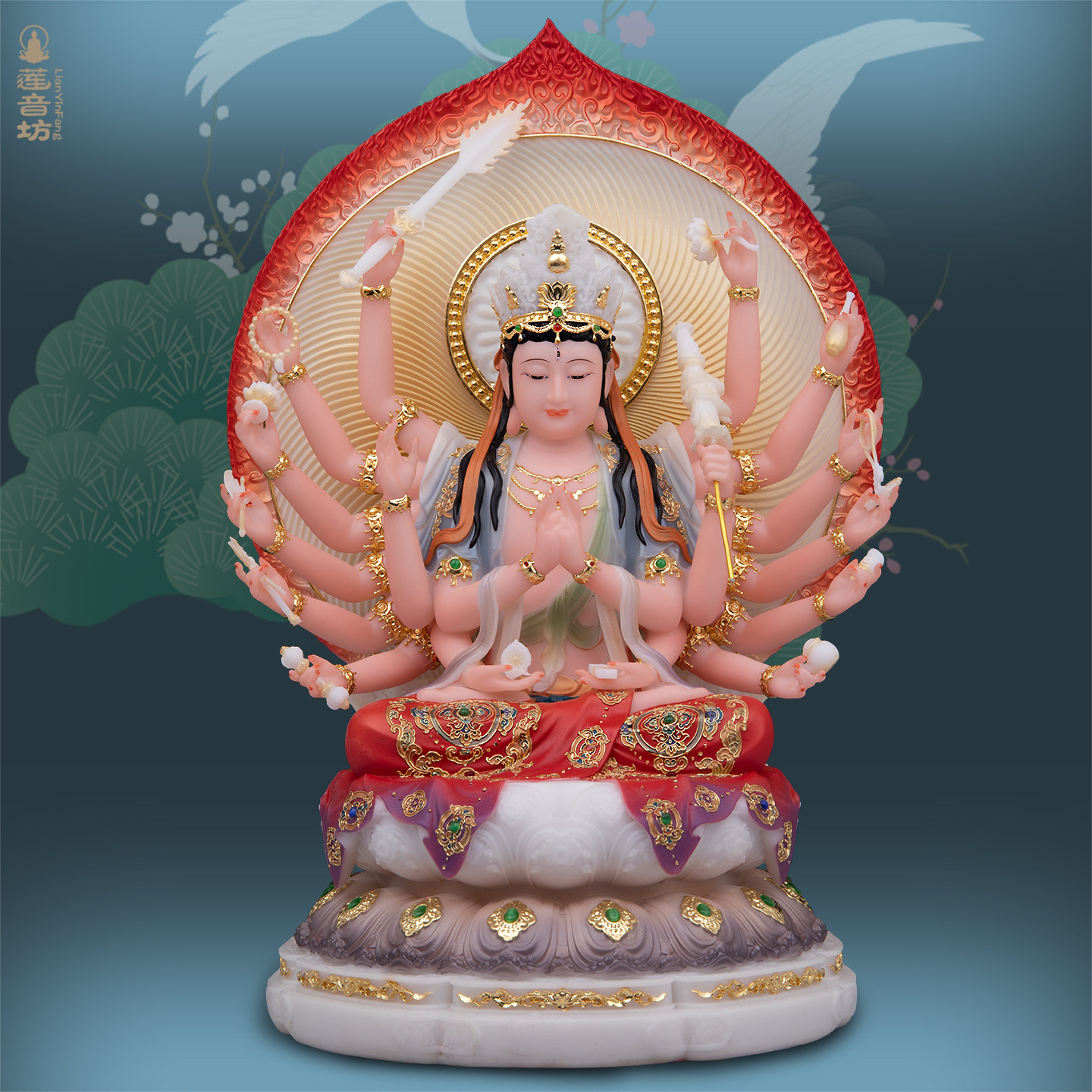 准提佛母佛像供奉家用仿汉白玉准提菩萨佛堂摆件准胝观音神像彩绘