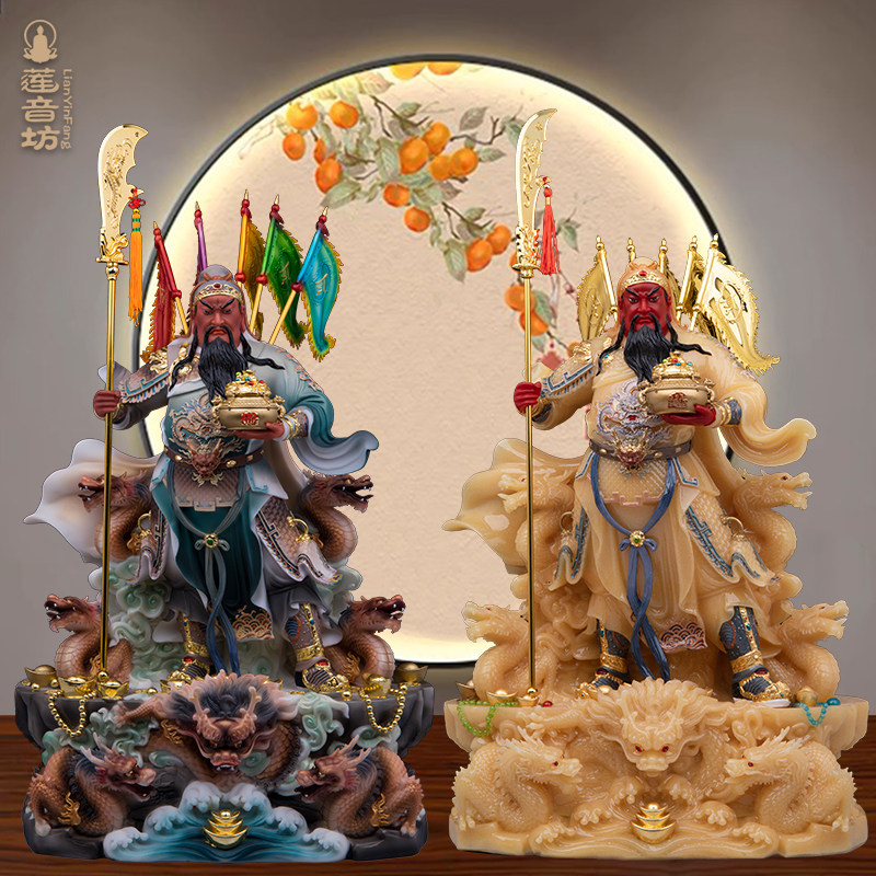 关帝圣君聚宝盆关公汉白玉家居摆饰客厅关二爷关羽关帝圣君神像
