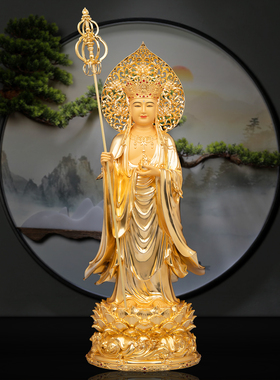 纯铜黄铜站地藏王菩萨带帽摆件