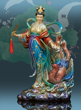 铜九天玄女踏凤神像摆件