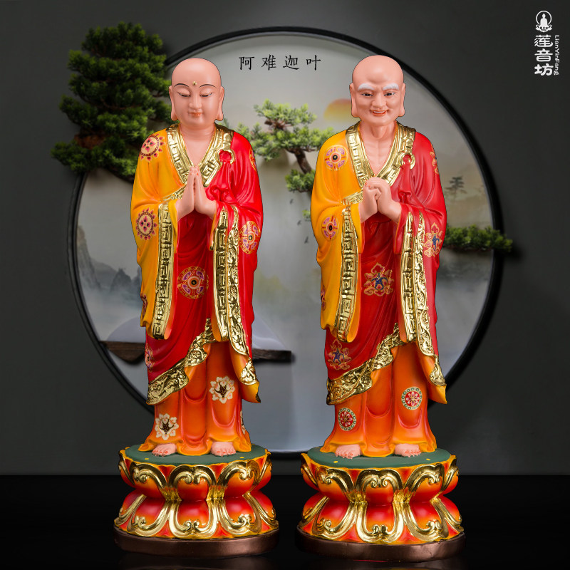 阿难迦叶尊者佛像树脂彩绘贴金佛堂居家摆件佛祖左右护法8至24寸