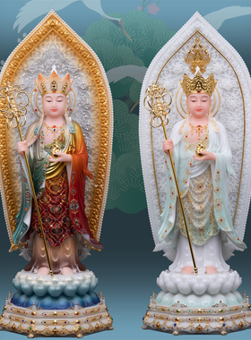 站莲背光地藏王佛像汉白玉地藏王菩萨佛堂供奉神像摆件