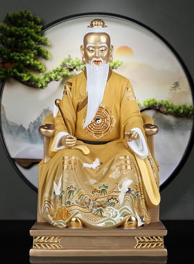 黄铜锦绘太上老君神像太清道德天尊铜像道家三清祖师爷供奉摆件