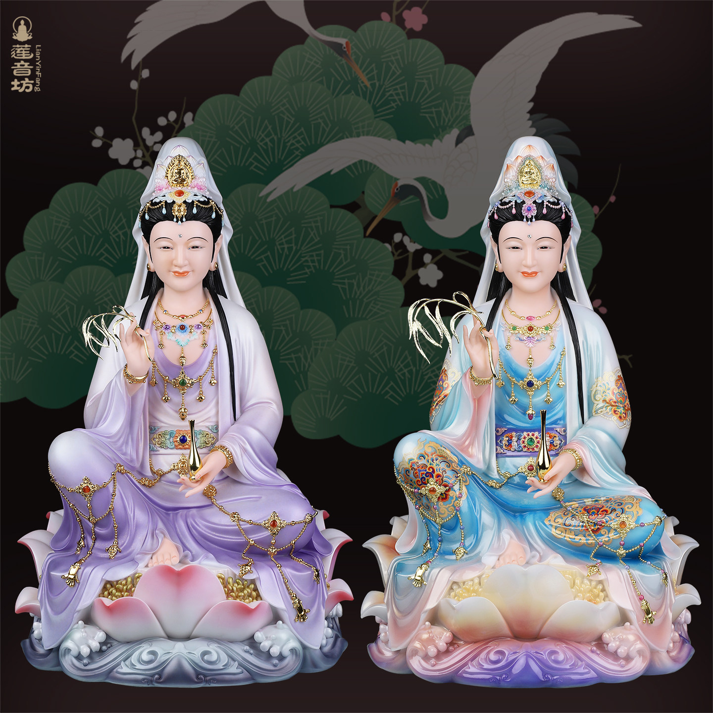 自在观音菩萨观世音娘娘妙善佛像居家实心玉汉白玉摆件