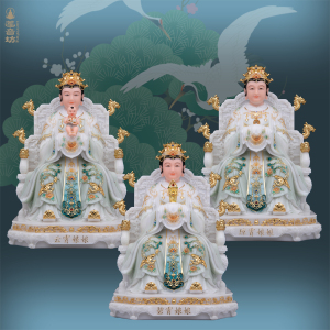 汉白玉实心彩绘三霄娘娘神像