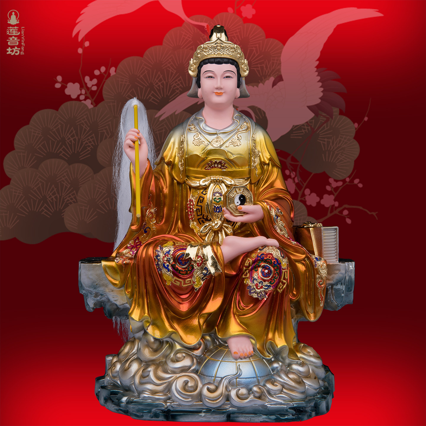 树脂地母娘娘后土坐山彩绘摆件