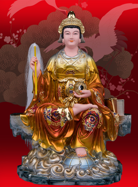 树脂地母娘娘后土坐山彩绘摆件