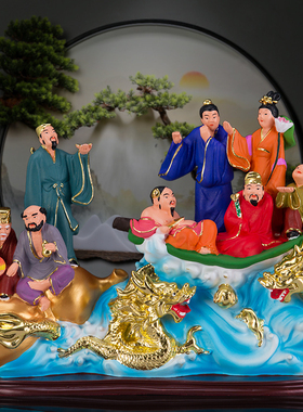 八仙过海摆件 龙船八仙神像工艺摆设吉祥家居风水保平安人物摆件