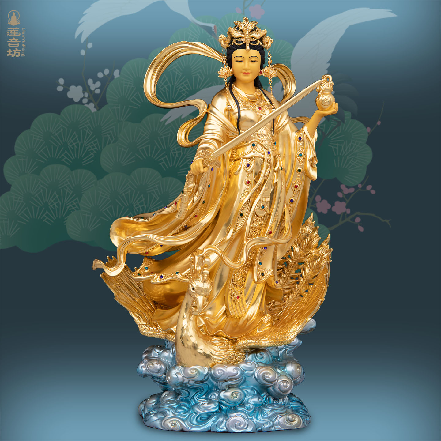台湾铜贴金九天玄女站像