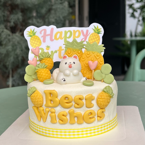猫狗生日纯肉彩色菠萝蛋糕