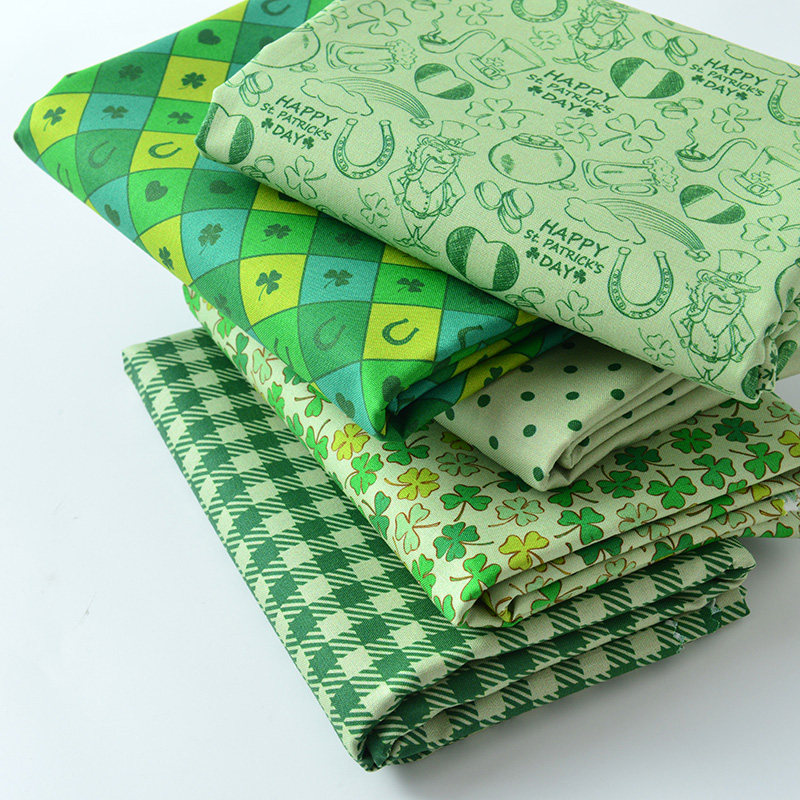 纯棉布料手工DIY印染绿色四叶草圣帕特里克节日St. Patrick's Day - 实物图