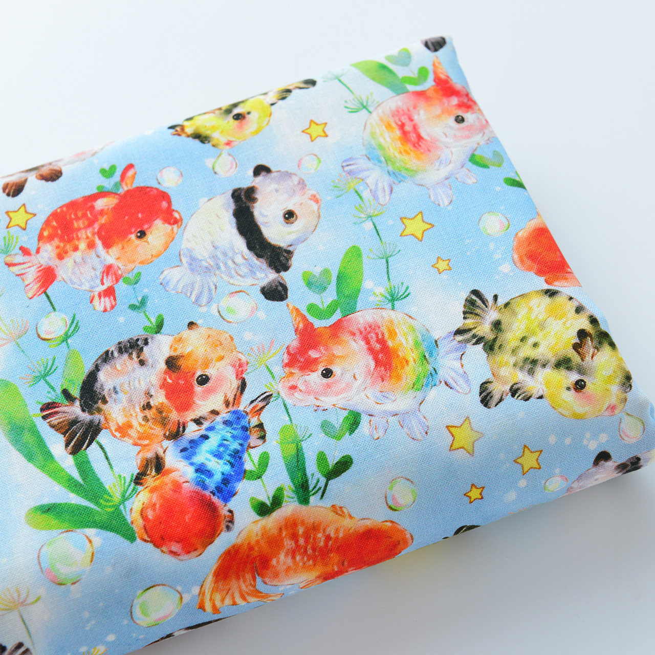 布料纯棉手工diy抱枕桌布装饰卡通插画印染全棉面料棉布金鱼兰寿