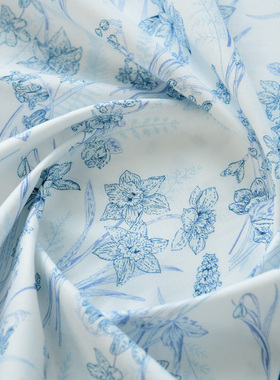 60支纯棉府绸布料手工diy服装全棉布夏季衣服A类轻薄面料沁夏青笺