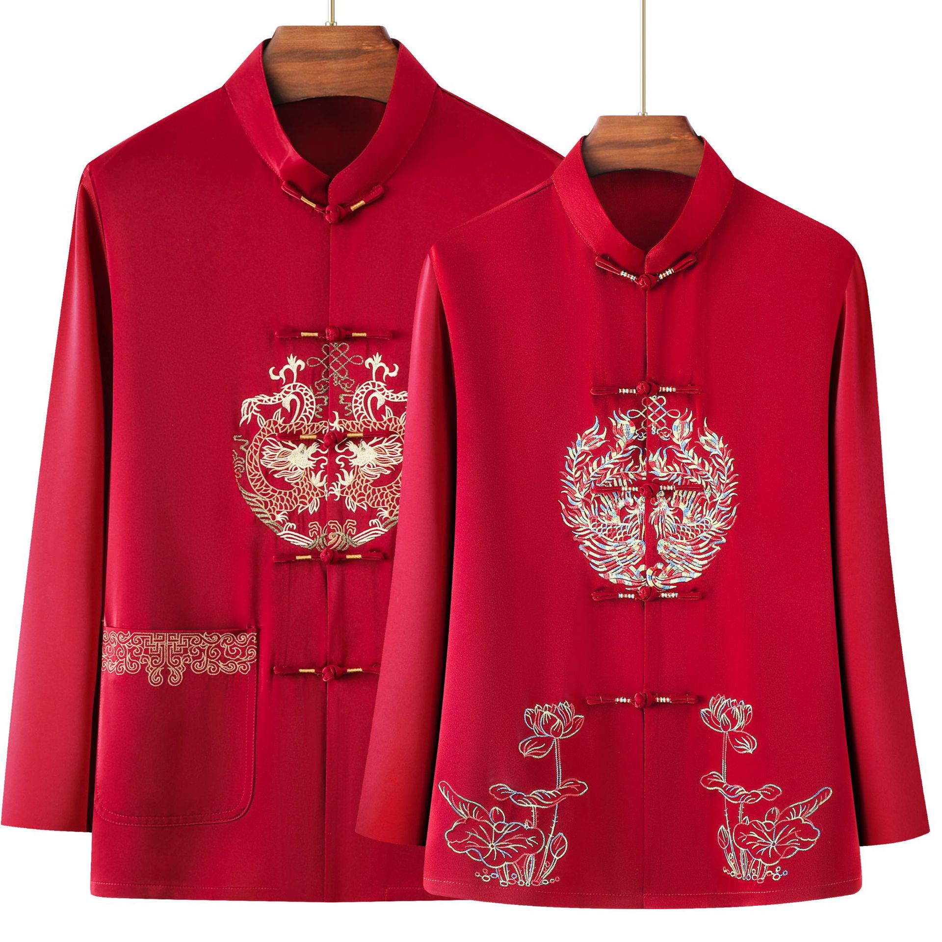 春秋中老年情侣唐装女长袖生日过寿中式礼服老人民族风薄款套装