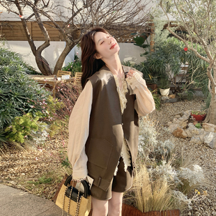 蕾丝衬衫 大货出 皮衣马甲短裤 新款 三件套7279三件套P195控318 春季