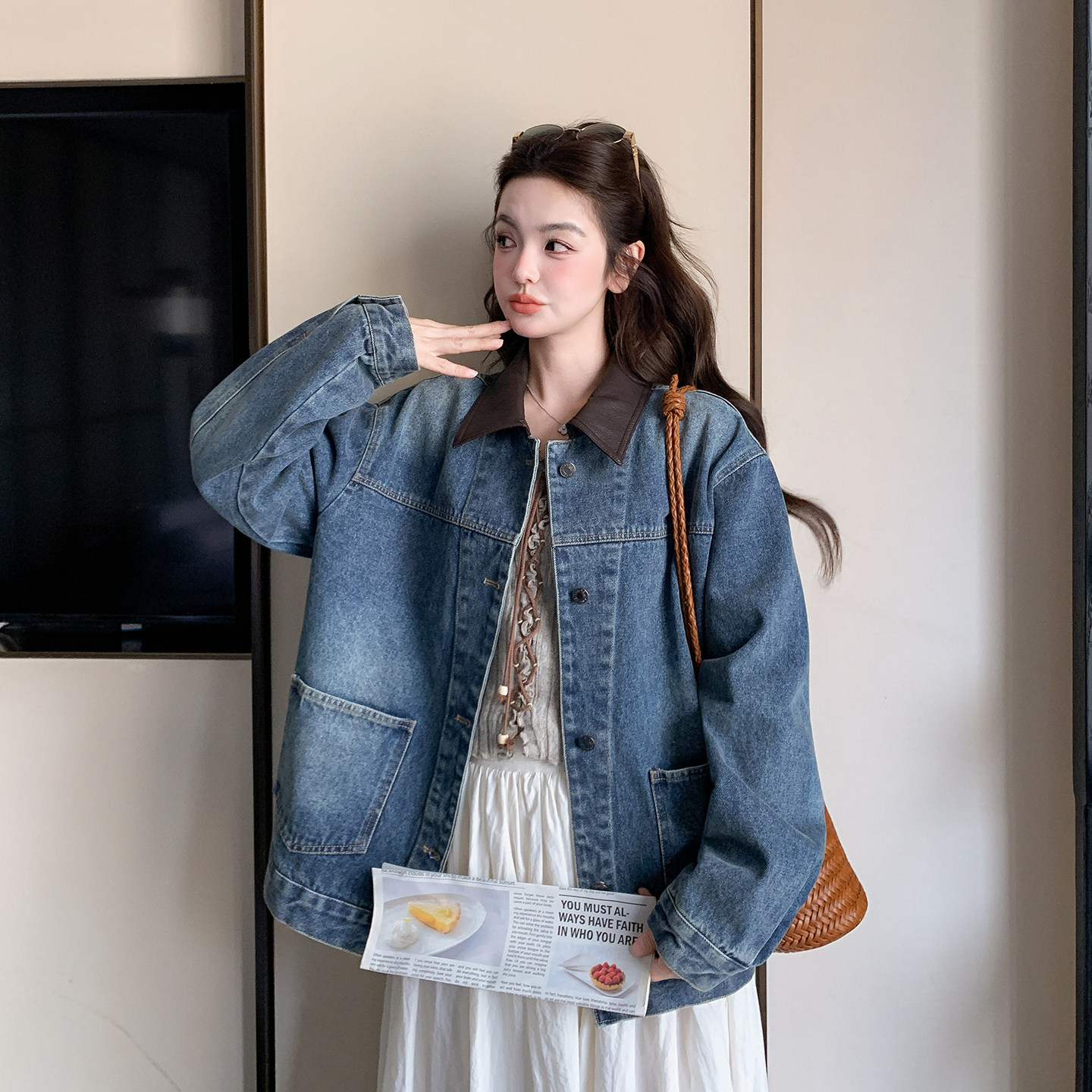 大货已出春季新款拼色牛仔外套7277P165控268，女装短外套，浙宝133