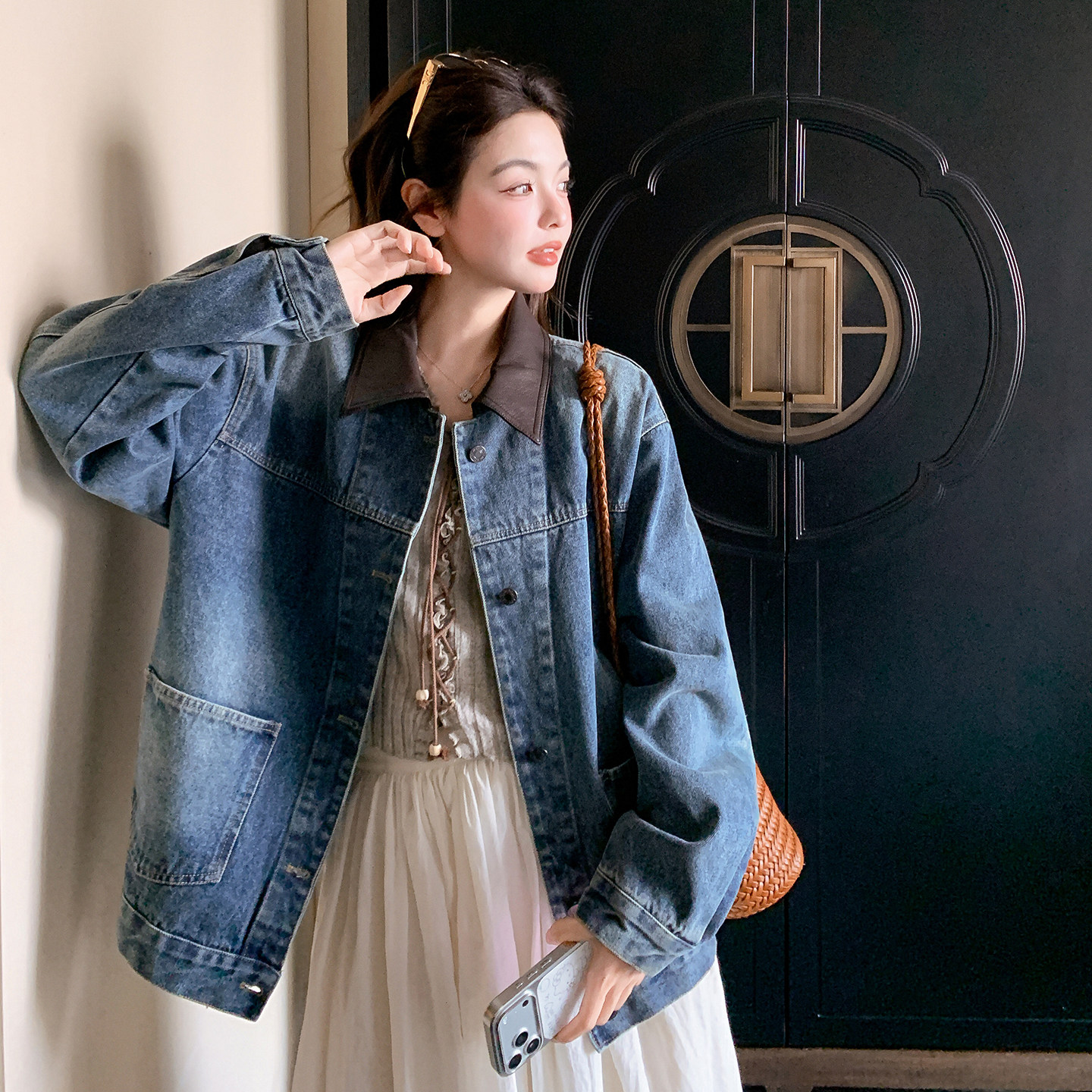 大货已出春季新款拼色牛仔外套7277P165控268，女装短外套，浙宝133