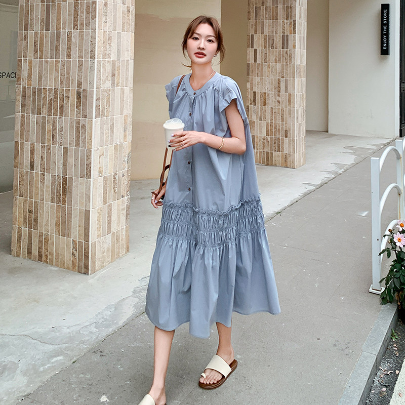 现货夏季新款宽松雾霾蓝连衣裙133-2621p125k188，女装连衣裙，浙宝133