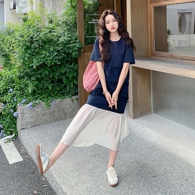 现货 数据好 夏季显瘦显瘦拼接花边T恤裙连衣裙2693-P125控188