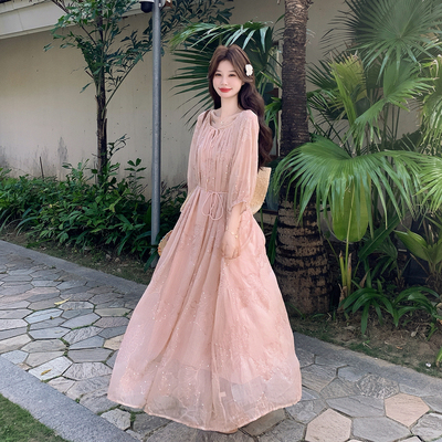 新款 夏季绣花宽松长款连衣裙7295-P160控258