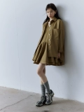 FUSSED Geek Chic_смесь шерсти из ацетата+толстая многослойная строчка_платье-жилет цвета хаки