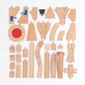 木质轨道积木拼装 玩具儿童益智拼插积木小火车轨道拼装 兼容各品牌