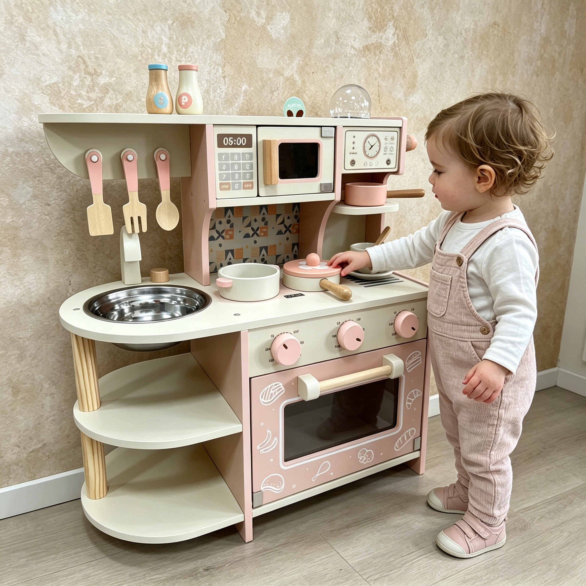 丹麦儿童过家家3-6厨房煮饭玩具仿真声光冰箱套装模拟做饭木灶台