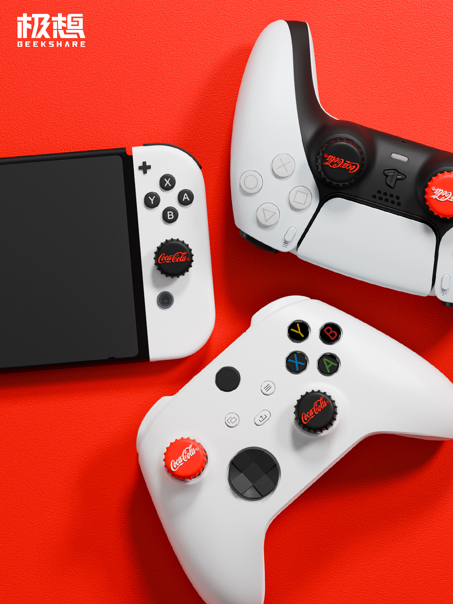 JIXIANG 스위치 로커 캡 코카콜라 병 뚜껑 크리 에이 티브 PS5 게임 컨트롤러 실리콘 캡 NSPRO 키 캡