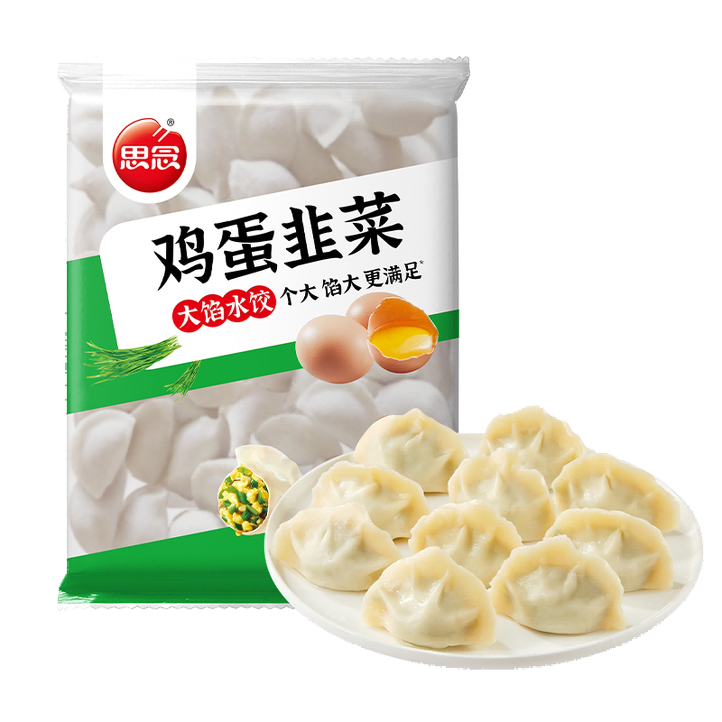 思念素水饺韭菜鸡蛋大馅水饺2kg约87只早餐饺子蒸饺图片