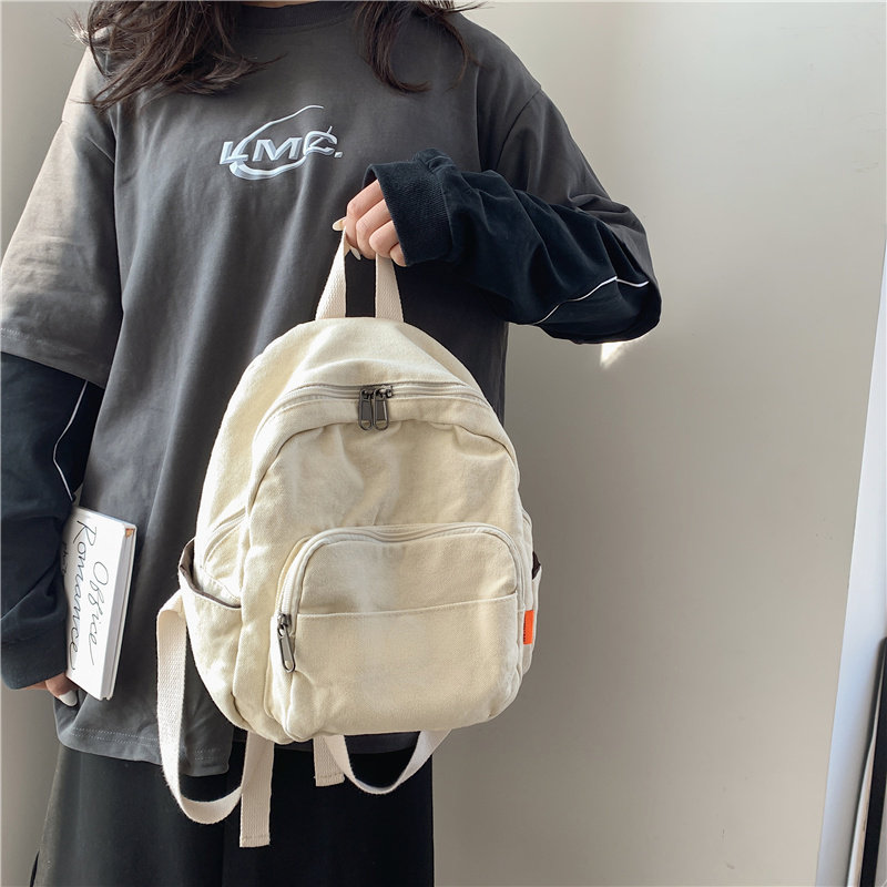 日系帆布小背包女原宿纯色双肩包