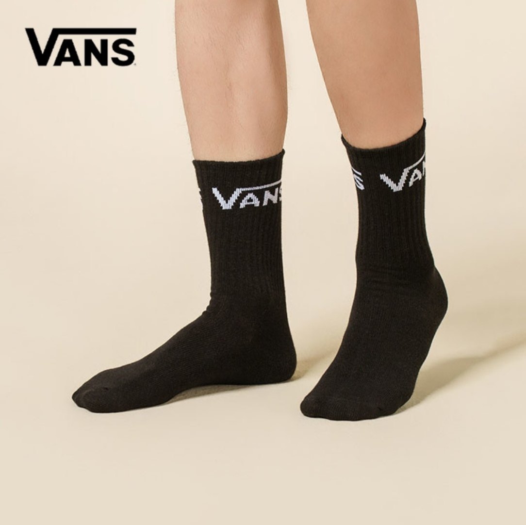 VANS正品男女同款经典黑白色中筒纯棉运动贴合舒适日常袜子一双装