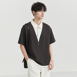 伯爵卓尔男士夏季百搭假两件翻领衬衫短袖V领多色T恤上衣polo衫