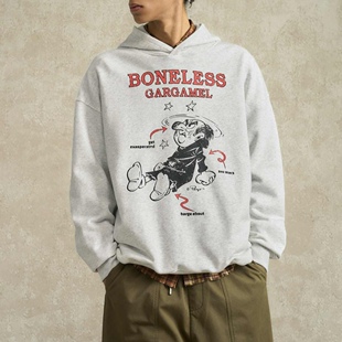 BONELESS正品蓝精灵格格巫联名款情侣装纯棉连帽卫衣套头衫外套