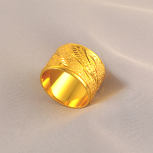 新款铜镀金男款指环宽龙纹男生男士戒指闭口金色指环婚戒男友老公
