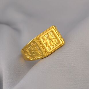 可调节大小仿真黄金厚金小号福字方戒镀24K金色久不掉色男款戒指