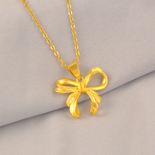 新款蝴蝶结女款吊坠送链子时尚百搭镀金吊坠项链仿真黄金送女友