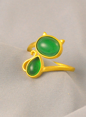 仿真黄金开口女款戒指小猫咪