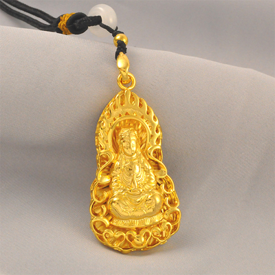 铜镀金火焰观音男款吊坠黄金色观音菩萨吊坠项坠男女复古挂件礼物