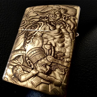 《炎珑匠作》佐罗纯铜浮雕平天大圣牛魔王精雕打火机重甲防风煤油