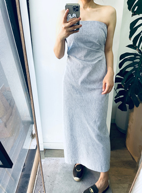 美国V 解构度假 柔软亚麻棉 开衩连衣裙