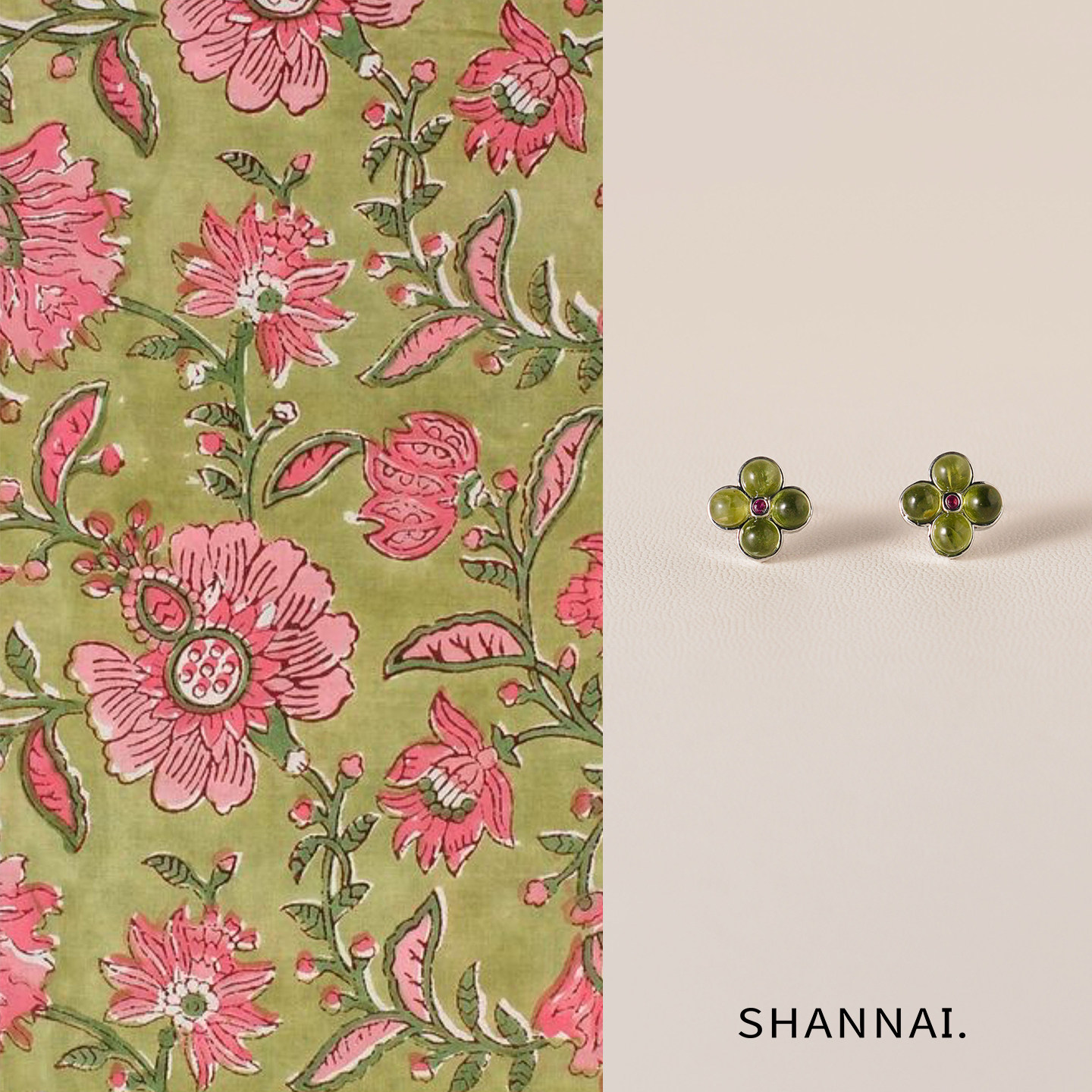 shannai原创橄榄石四叶草耳钉图片