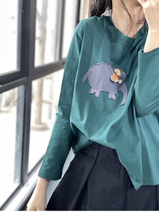 森女新春秋韩版文艺棉T恤手绣卡通图案宽松显瘦长袖套头打底上衣