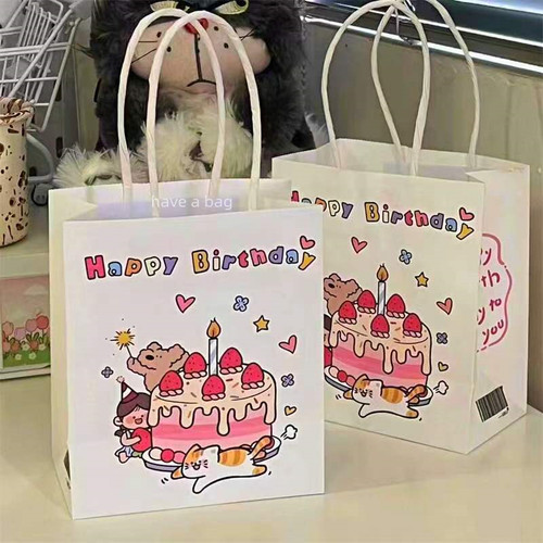 简约ins风卡通节日生日礼品袋礼物手提袋创意礼物袋牛皮纸袋大号